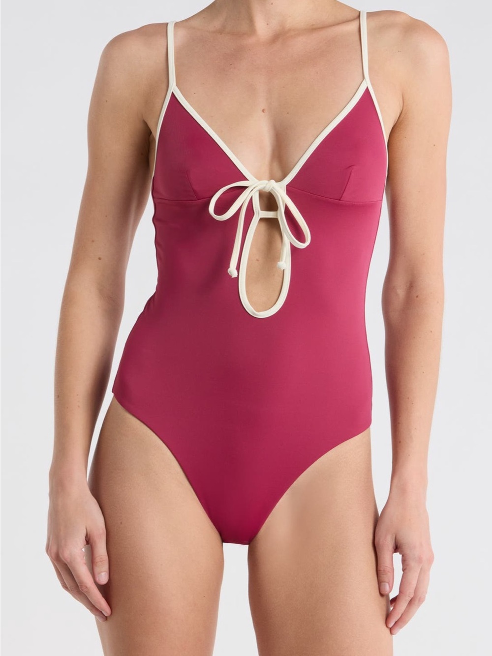 Onia Raspberry One-Piece Swimsuit with Cream Trim
